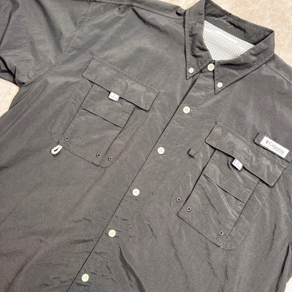 Columbia PFG Bahama II Short Sleeve Fishing Shirt Black Mens Large FM7047